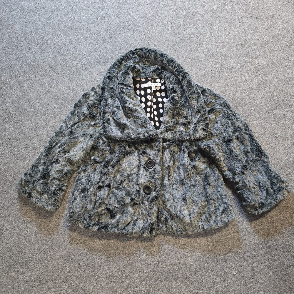 Cabi Jacket Womens Size Medium Gray Faux Fur 3/4 Sleeve Button Winter Casual
